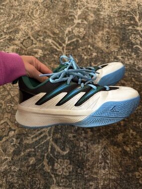Youth Adidas basketball Sneakers in White, Light Blue & Dark Green